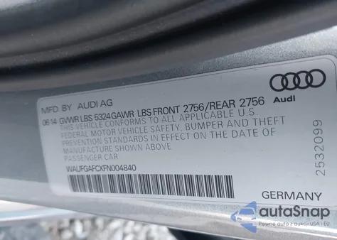 2015 Audi A6 3.0T Premium Plus from USA, damaged, VIN WAUFGAFCXFN004840